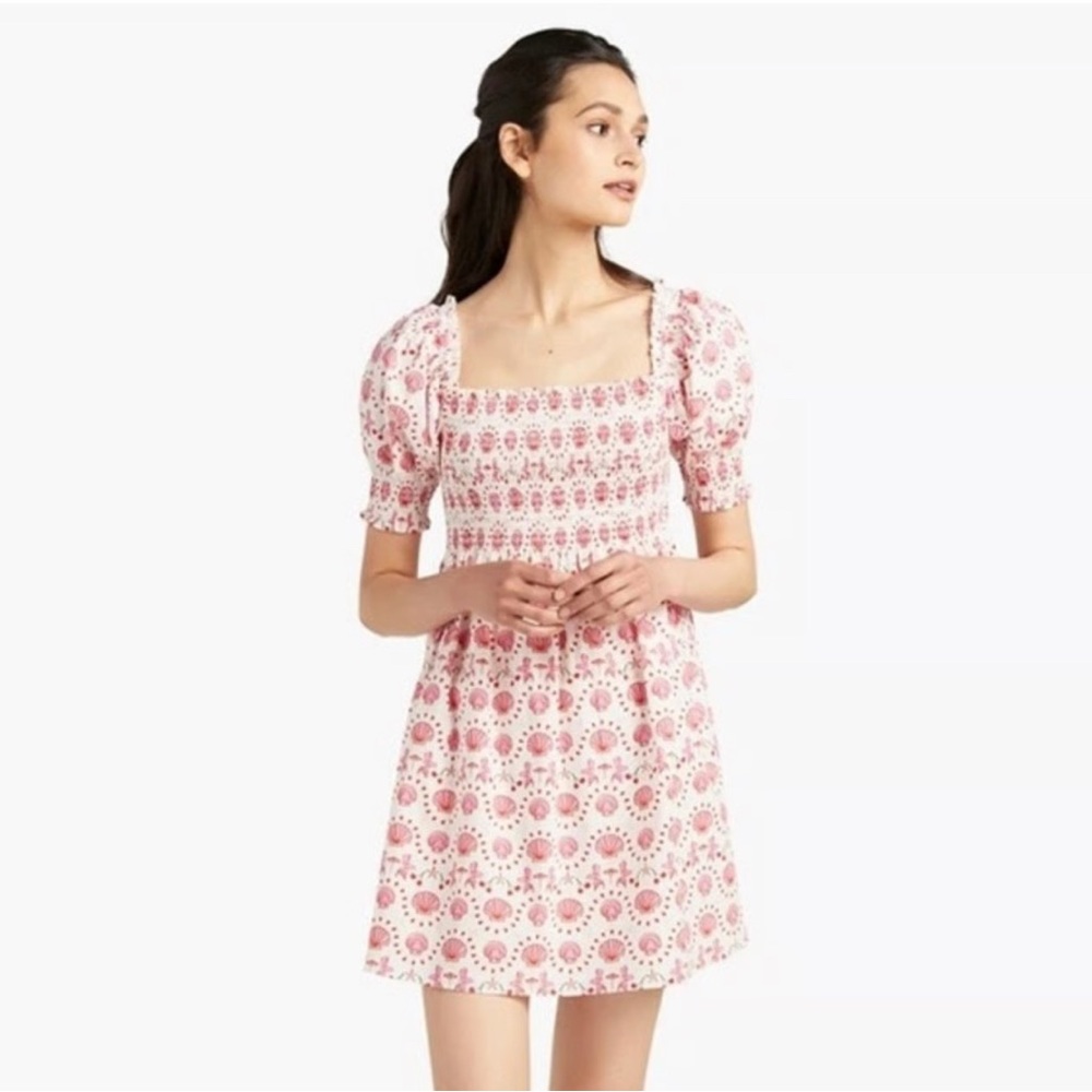 Hill House Home Mermaid Athena Nap Dress Size Medium Pink White Smocked